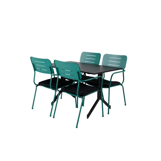 NICKE WAY Matbord 120x70 cm + 4 stolar - Svart/Grön | Utemöbler