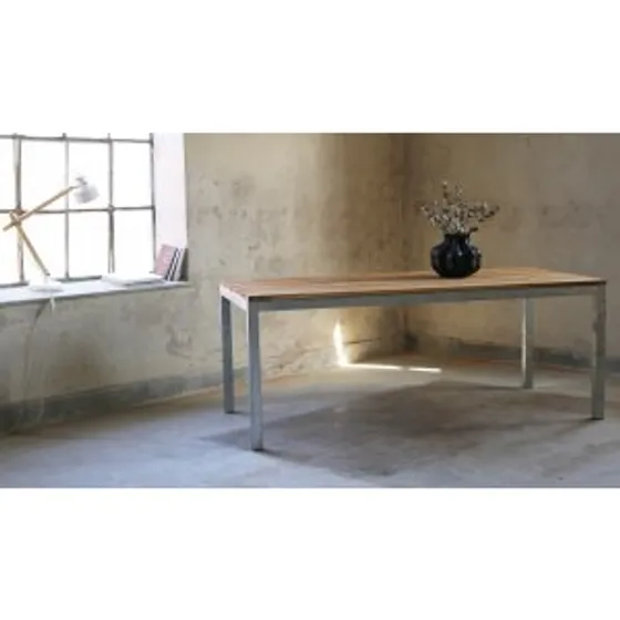 Alva teakbord galvaniserat stål 190x90 cm + Träolja för möbler