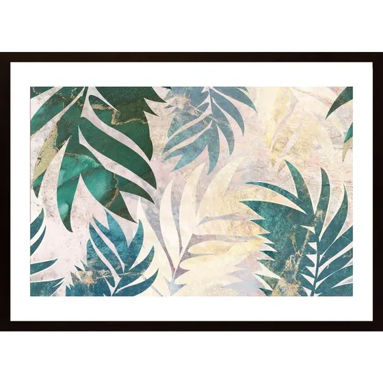 Marble Gold Green Leaves Mural Poster