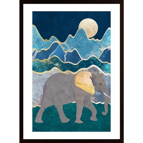 Metallic Elephant In The Moonlit Mountains Poster