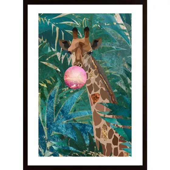 Bubblegum Giraffe In The Jungle Poster