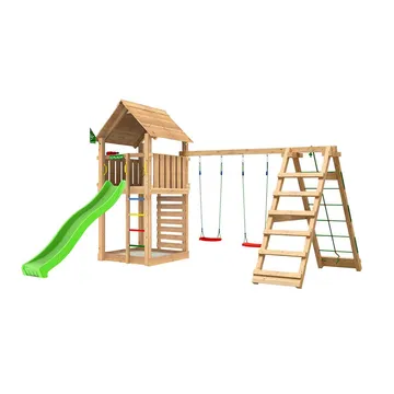 Jungle Gym Cabin 2.1 inkl. lekmodul och grön rutschkana: Frigör barnets fantasi