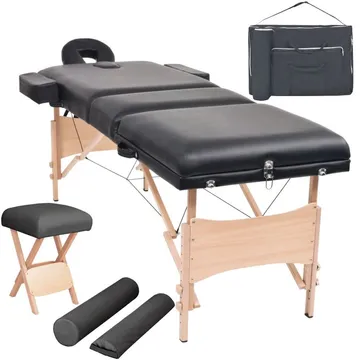 vidaXL Hopfällbar massagebänk 3 sektioner och pall set 10 cm - Hög komfort