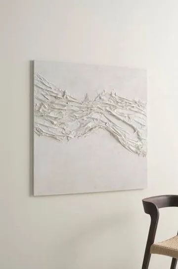 OZAI canvastavla 100x100 cm Vit: Läcker 3D-effekt, handmålad