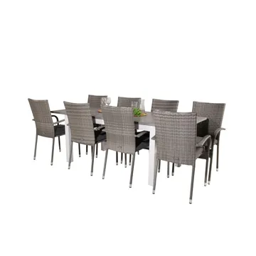 ANNA ALBANY Matbord 160/240x90 cm8 stolar - Grå/Vit | Utemöbler av hög kvalitetsstandard