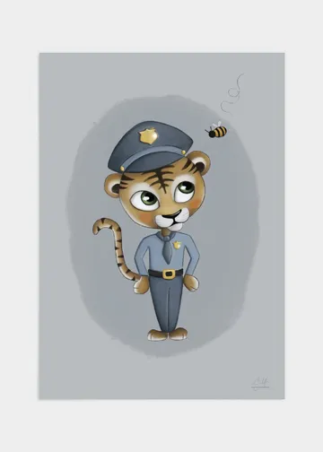 Baby tiger police poster - 50x70: Sötaste polisen i stan