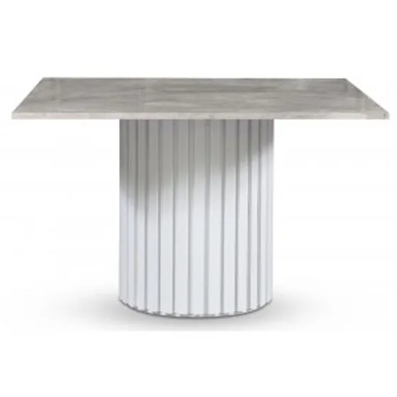 Empire matbord 120 x 120 cm - Grå marmor / Vit lamell träfot