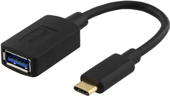 Deltaco USB 3.1 adapter, Gen 1, Typ C hane - Typ A hona, 15cm, svart