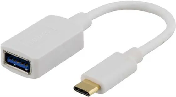 Deltaco USB 3.1 adapter, Gen 1, Typ C hane - Typ A hona, 15cm, vit
