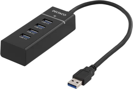 Deltaco USB 3.1 Gen 1 hubb, 4xType A ho, ABS-plast - Svart