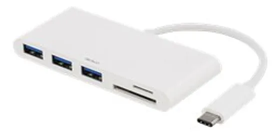Deltaco USB-hubb 3.1 USB-C, 3xUSB A, SD/microSD-reader - Vit