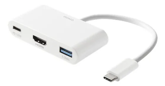 Deltaco USB-C till HDMI och USB-A adapter - Vit