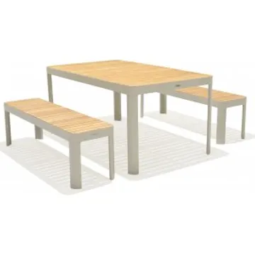 Portals matgrupp 12, vit/teak - funktionella möbler för trädgården eller uterummet