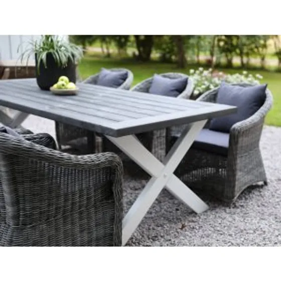 Oxford matbord 220x100 cm - Vit/grå + Möbelvårdskit för textilier