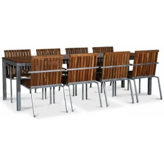 Alva utematgrupp med 8 stolar + bord 250x90 cm - Teak / Galvaniserat stål + Träolja för möbler