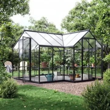 Växthus Titania 11,8 m² - Svart + Växthusrengöring