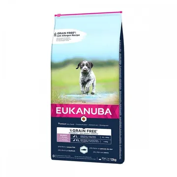 Eukanuba Puppy Grain Free, ett spannmålsfritt torrfoder för stora och extra stora valpraser med fisk (12 kg)