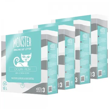 Monster Kattsand Ocean Fresh 4 x 10L: Optimal luktkontroll med aktivt kol