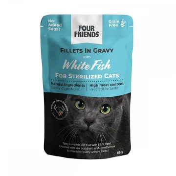 Four Friends Cat Sterilized White Fish in Gravy 85 g: Optimal näring för din steriliserade katt