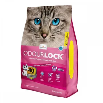 Odour Lock Baby Powder 12 kg: Klumpbildande Kattsand, Högabsorberande, 99,9% Dammfri, 100% Naturlera, Odor Eliminating