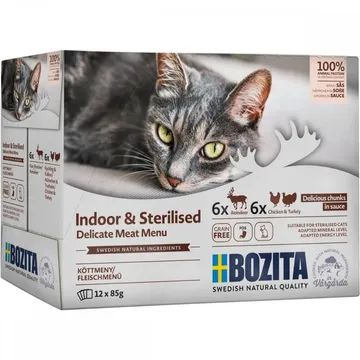 Bozita Indoor & Sterilised i sås ger din katt första klassens saftigt näringsrikt foder