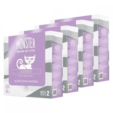 Monster Lavendel 4 x 10L: Klumpbildande kattsand med aktivt kol