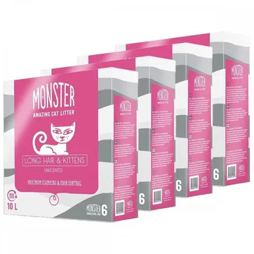 Monster Long Hair & Kitten Unscented 4 x 10L: Klumpbildande kattsand för långhåriga katter