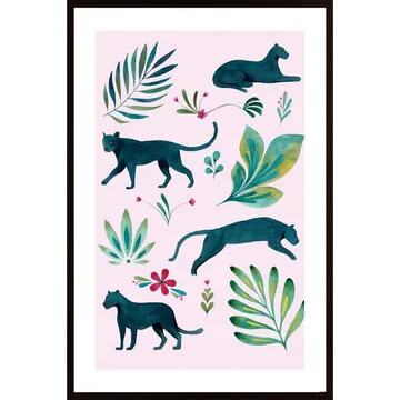Panther Poster: Vackra Illustrationer av Svarta Pantrar och Tropiska Läv