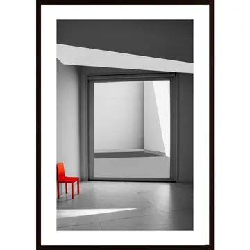 The Red Chair Poster: Abstrakt Konst med En Röd Stol