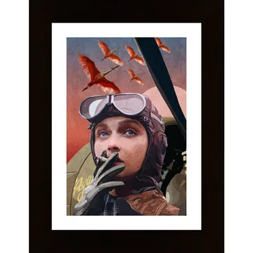 Vintage poster med kvinnlig pilot