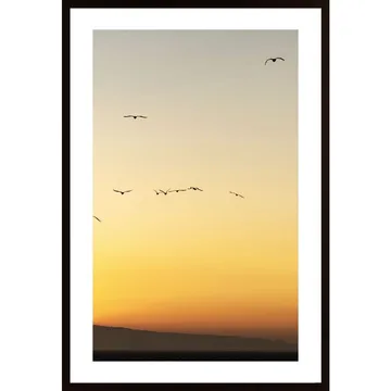 Birds In Sunset Poster: En Spektakulär Förgylld Bild av Naturen