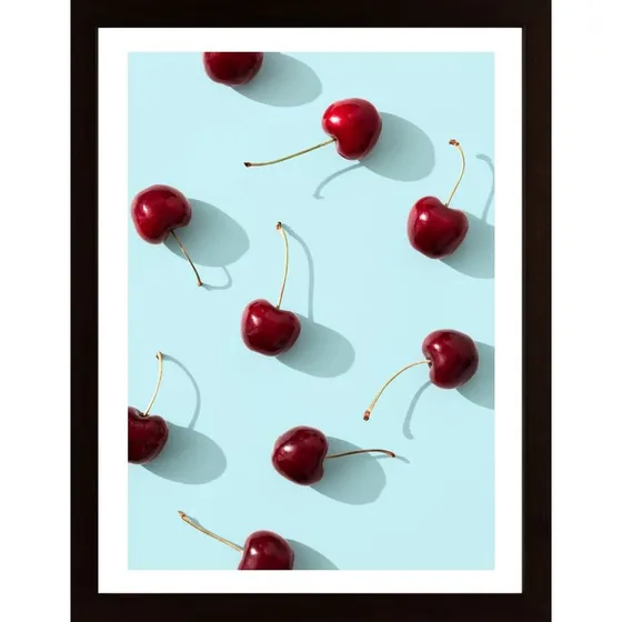Cherries On Turquoise Background Poster