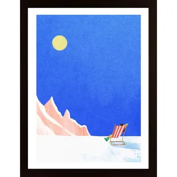 Mountain Sun Poster - En Retro Illustration av en Sola Kvinna i Snö