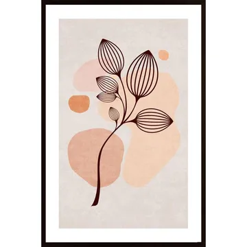 Boho Leaves 02 Poster: En vacker bild med en kvist med läder och cirklar på en beige bakgrund