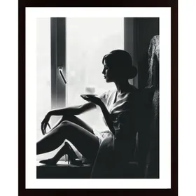 Girl In Window With Coffee Poster