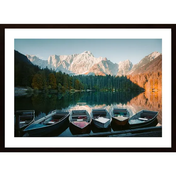 Boats In A Alp Lake Poster