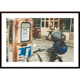 Motorcycle And Petrol Pump Retro Poster