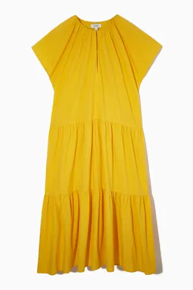 Cos Tiered A-line Maxi Dress Yellow, Vardagsklänningar i storlek 32 och färg Gul