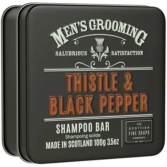 The Scottish Fine Soaps Thistle & Black Pepper Shampoo Bar in a Tin 10