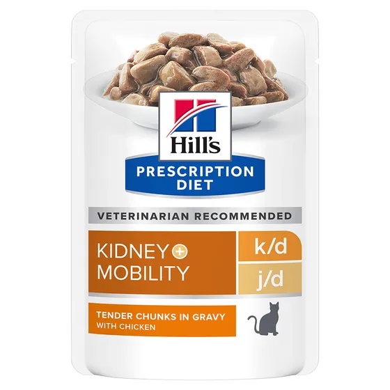 Ekonomipack: Hill's Prescription Diet Feline 48 x 85 g portionspåsar - k/d + Mobility Kidney + Joint Care Chicken i portionspåse