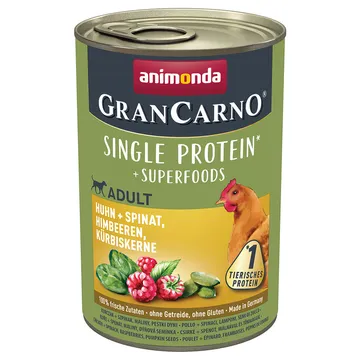 Animonda GranCarno Adult Superfoods 6 x 400 g Kyckling Spanskmålta Hallon Pumpafrön