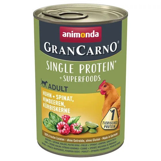 Animonda GranCarno Adult Superfoods 6 x 400 g  Kyckling & spenat, hallon, pumpafrön