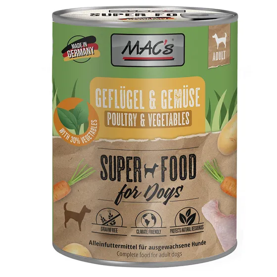 Ekonomipack: MAC's våtfoder för hundar 24 x 800 g - Fjäderfä & grönsaker