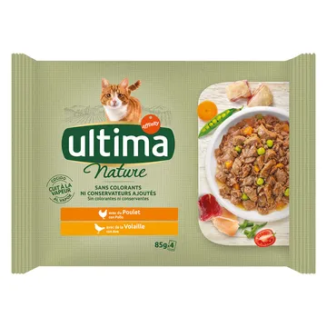 Ultima Cat Nature 4 x 85 g - Fjäderfä: Frisk och Läcker Kost för din Katt