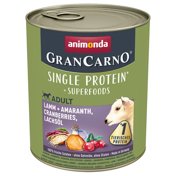 Animonda GranCarno Adult Superfoods 24 x 800 g - Lamm & amarant, tranbär, laxolja