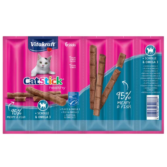 Vitakraft Cat Stick Healthy kattgodis Ekonomipack: Rödspetta & omega 3 24 x 6 g