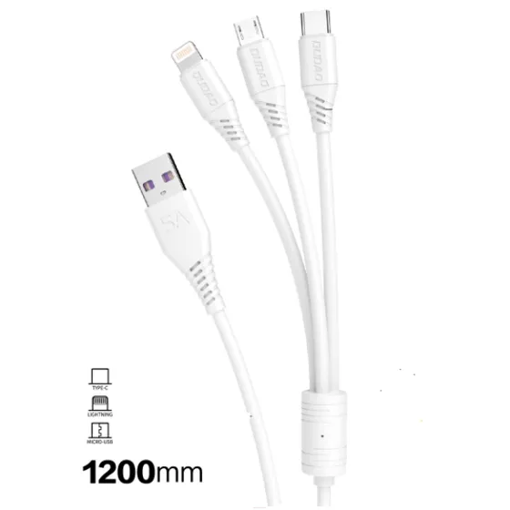 Dudao L8s 3-i-1-kabel USB-A/Lightning/Micro/Type-C 1.2m - Vit
