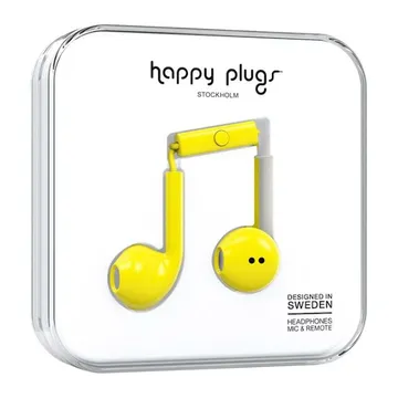 Happy Plugs Earbud Plus Gul: Kraftfullt Ljud f&ouml;r Musikupplevelsen