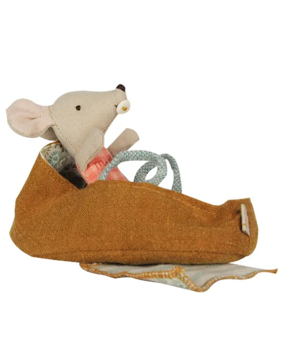 Maileg Baby Mouse In Carrycot