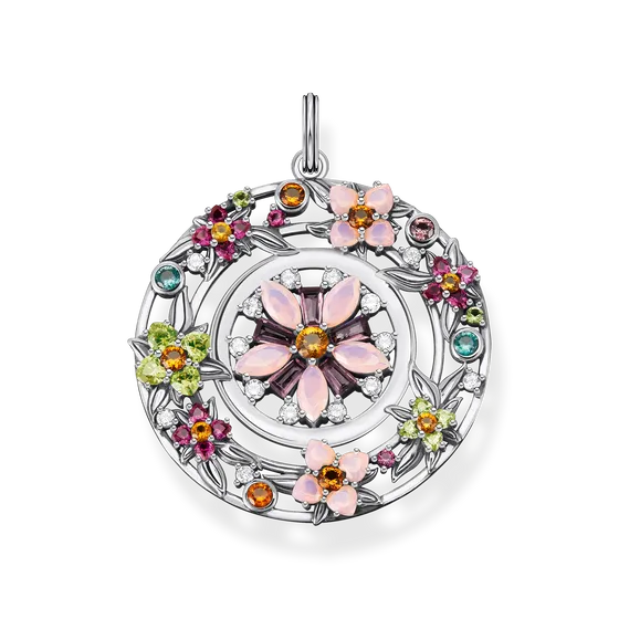 Hängsmycke amulett blommor stenar i färg silver